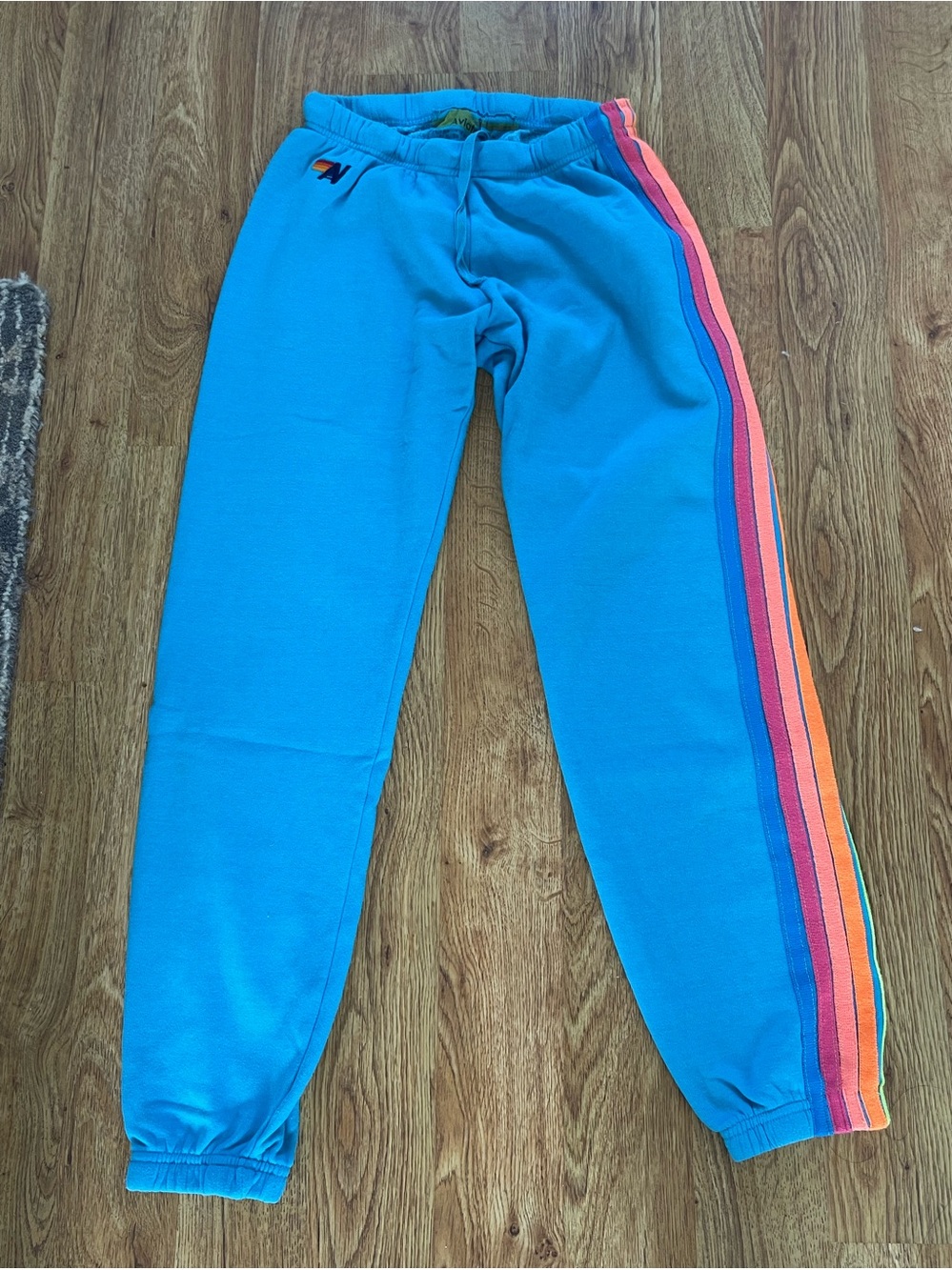 Aviator Nation women's Blue Sweatpants with Neon Side Stripes sz Small